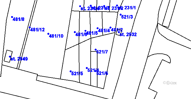 Parcela st. 521/7 v KÚ Litovel, Katastrální mapa
