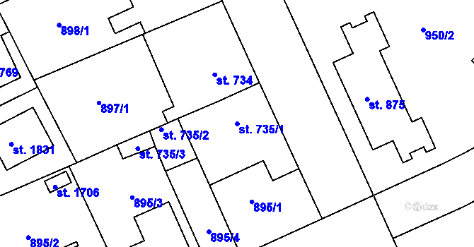 Parcela st. 735/1 v KÚ Litovel, Katastrální mapa