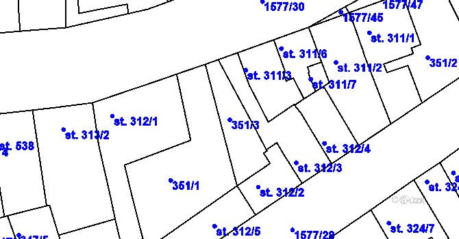 Parcela st. 351/3 v KÚ Litovel, Katastrální mapa