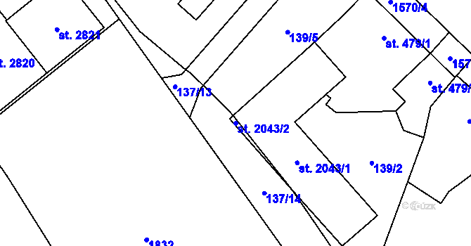 Parcela st. 2043/2 v KÚ Litovel, Katastrální mapa