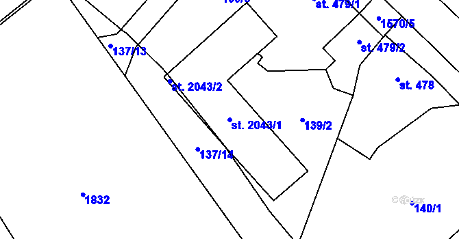 Parcela st. 2043/1 v KÚ Litovel, Katastrální mapa