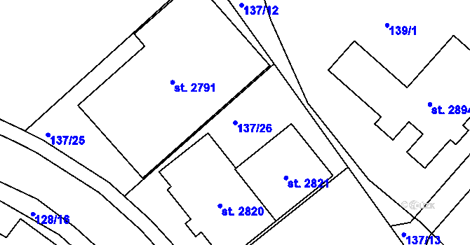 Parcela st. 137/26 v KÚ Litovel, Katastrální mapa