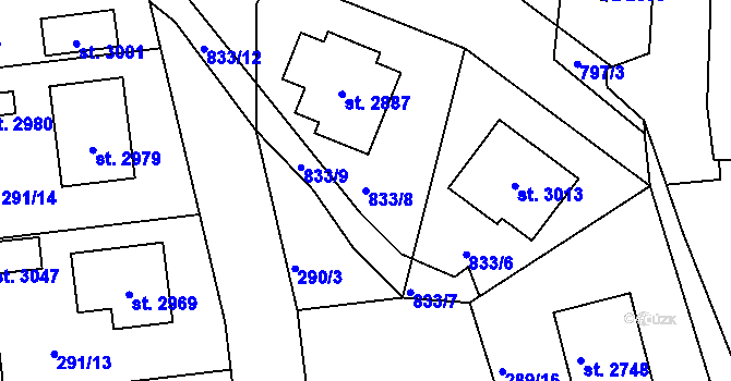 Parcela st. 833/8 v KÚ Litovel, Katastrální mapa