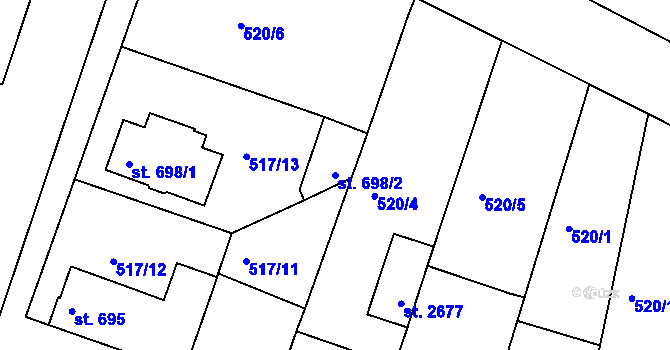 Parcela st. 698/2 v KÚ Litovel, Katastrální mapa