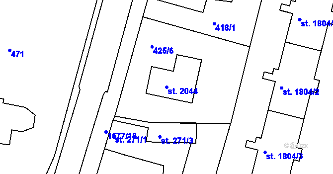 Parcela st. 2044 v KÚ Litovel, Katastrální mapa