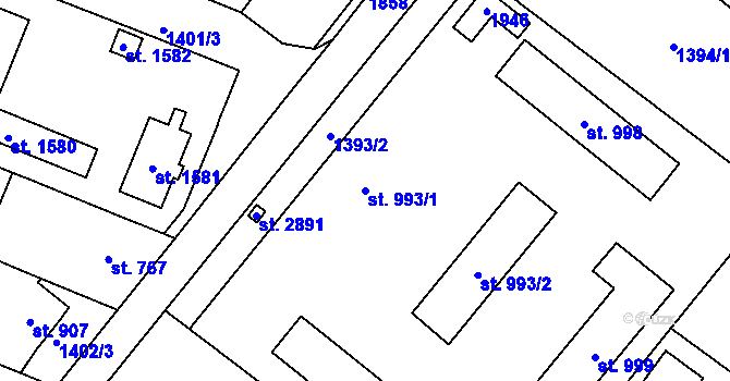 Parcela st. 993/1 v KÚ Litovel, Katastrální mapa