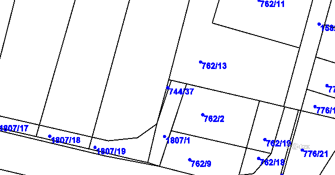 Parcela st. 744/37 v KÚ Litovel, Katastrální mapa