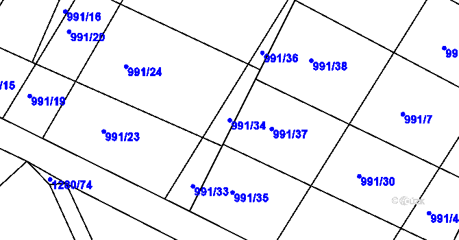 Parcela st. 991/34 v KÚ Litovel, Katastrální mapa