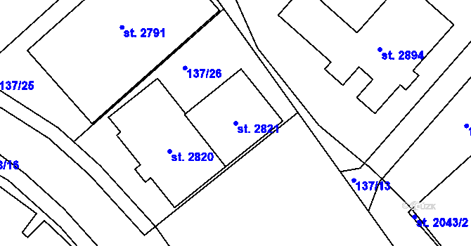 Parcela st. 2821 v KÚ Litovel, Katastrální mapa