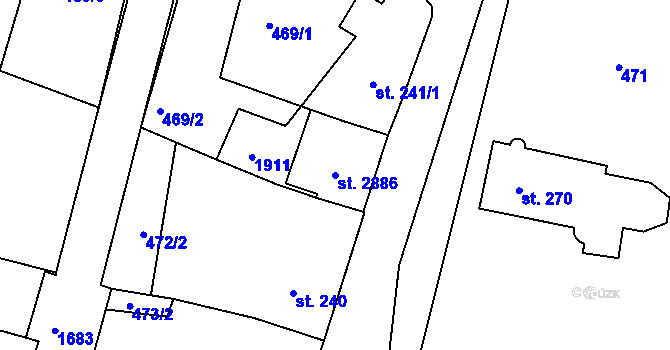 Parcela st. 2886 v KÚ Litovel, Katastrální mapa