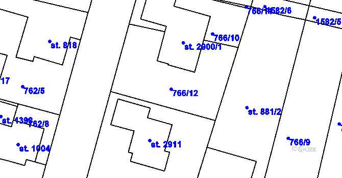 Parcela st. 766/12 v KÚ Litovel, Katastrální mapa