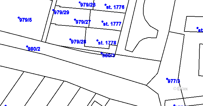 Parcela st. 980/3 v KÚ Litovel, Katastrální mapa