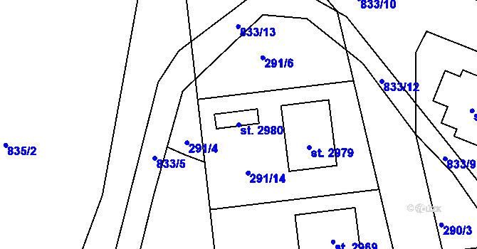 Parcela st. 2980 v KÚ Litovel, Katastrální mapa