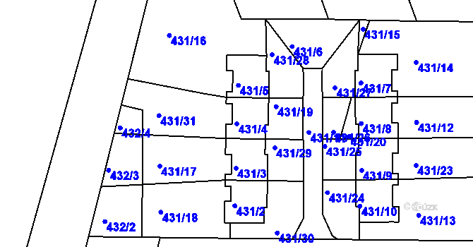 Parcela st. 431/4 v KÚ Litultovice, Katastrální mapa