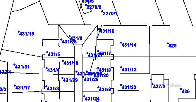 Parcela st. 431/7 v KÚ Litultovice, Katastrální mapa