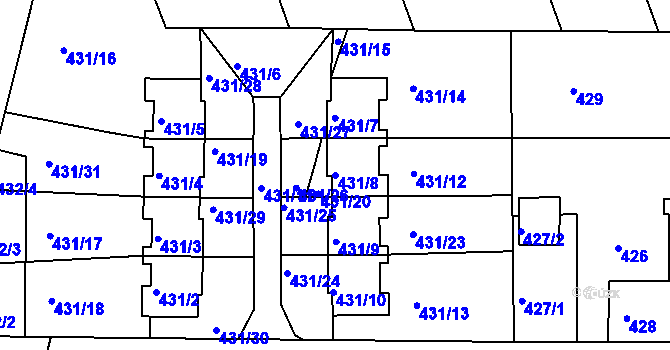 Parcela st. 431/8 v KÚ Litultovice, Katastrální mapa