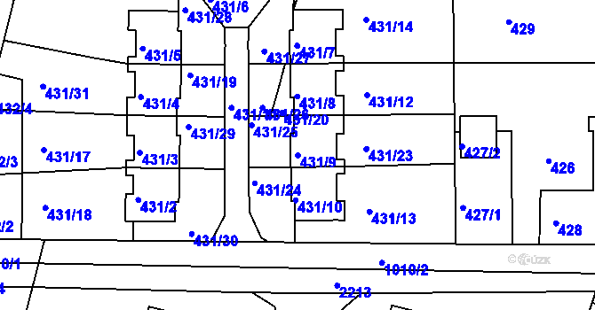 Parcela st. 431/9 v KÚ Litultovice, Katastrální mapa