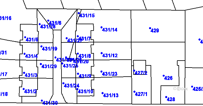 Parcela st. 431/12 v KÚ Litultovice, Katastrální mapa