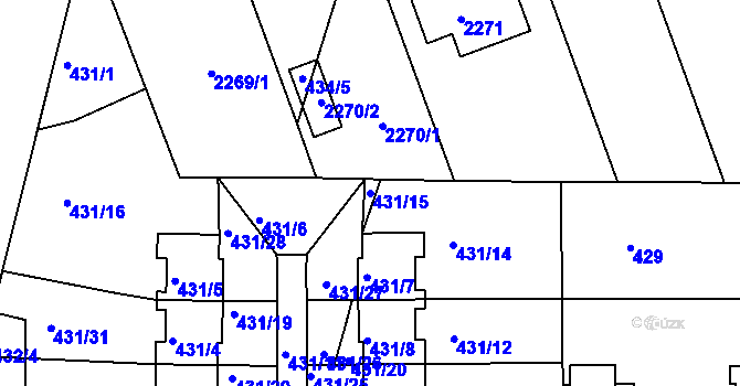 Parcela st. 431/15 v KÚ Litultovice, Katastrální mapa