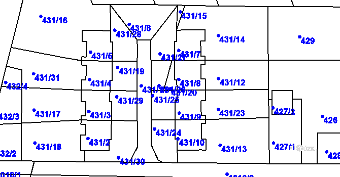 Parcela st. 431/20 v KÚ Litultovice, Katastrální mapa