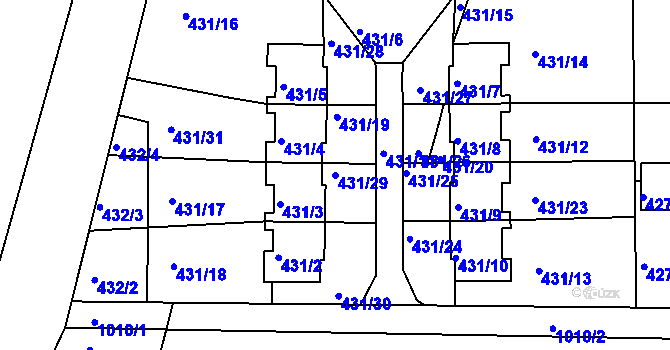 Parcela st. 431/29 v KÚ Litultovice, Katastrální mapa
