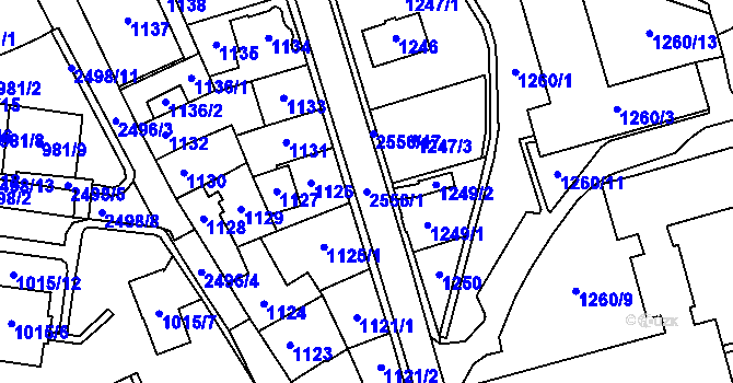 Parcela st. 2556/1 v KÚ Horní Litvínov, Katastrální mapa