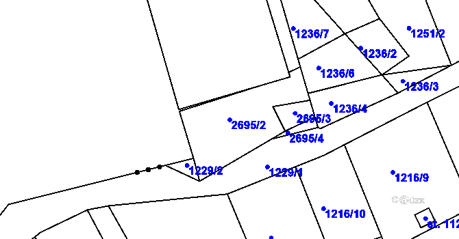 Parcela st. 2695/2 v KÚ Horní Litvínov, Katastrální mapa
