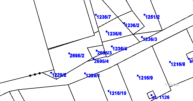 Parcela st. 2695/3 v KÚ Horní Litvínov, Katastrální mapa