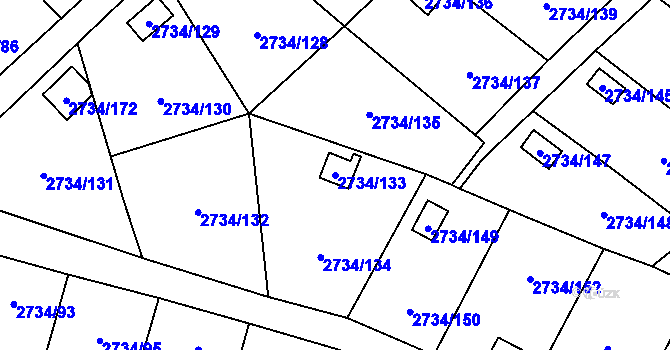 Parcela st. 2734/133 v KÚ Horní Litvínov, Katastrální mapa