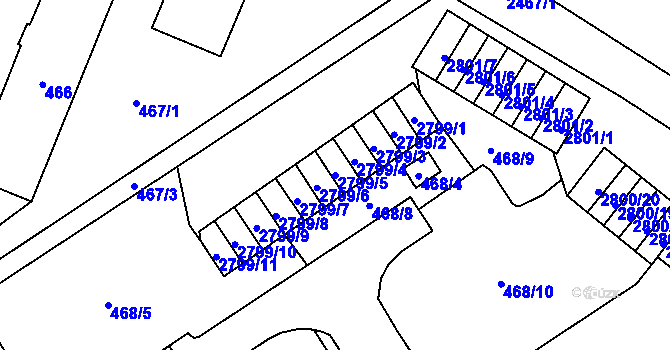 Parcela st. 2799/5 v KÚ Horní Litvínov, Katastrální mapa