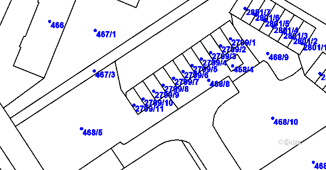 Parcela st. 2799/8 v KÚ Horní Litvínov, Katastrální mapa