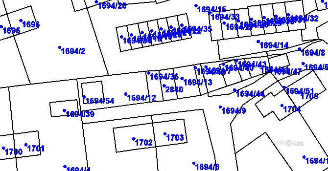 Parcela st. 2840 v KÚ Horní Litvínov, Katastrální mapa