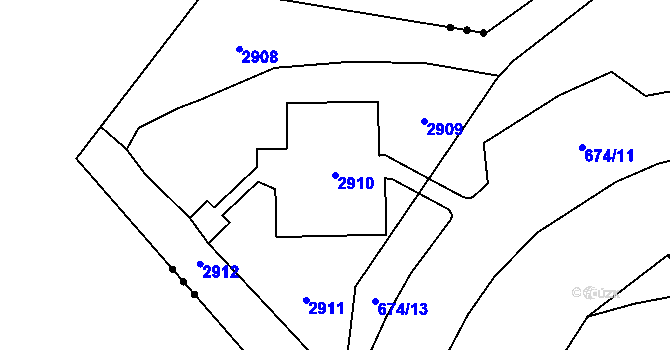 Parcela st. 2910 v KÚ Horní Litvínov, Katastrální mapa