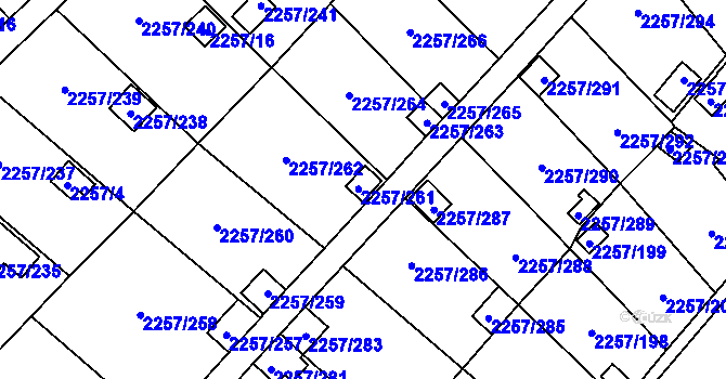 Parcela st. 2257/261 v KÚ Horní Litvínov, Katastrální mapa