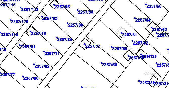 Parcela st. 2257/57 v KÚ Horní Litvínov, Katastrální mapa