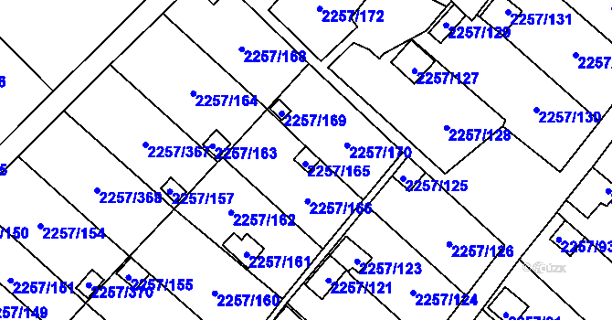 Parcela st. 2257/165 v KÚ Horní Litvínov, Katastrální mapa