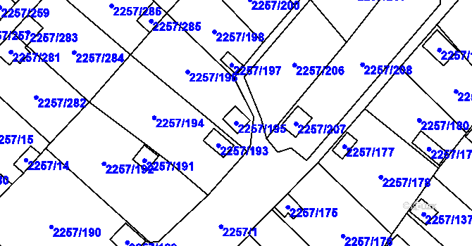 Parcela st. 2257/195 v KÚ Horní Litvínov, Katastrální mapa