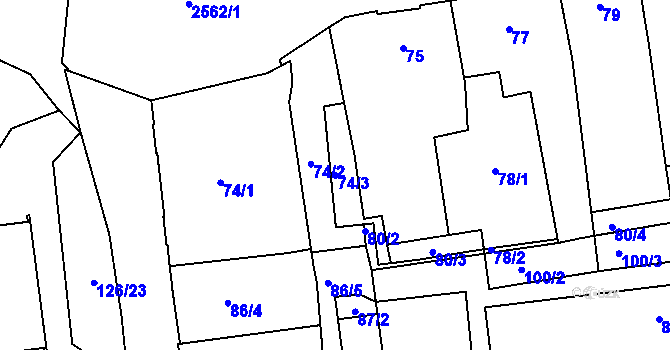 Parcela st. 74/3 v KÚ Horní Litvínov, Katastrální mapa