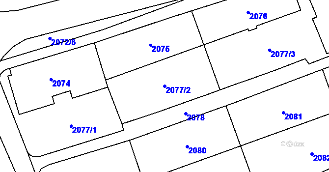 Parcela st. 2077/2 v KÚ Horní Litvínov, Katastrální mapa
