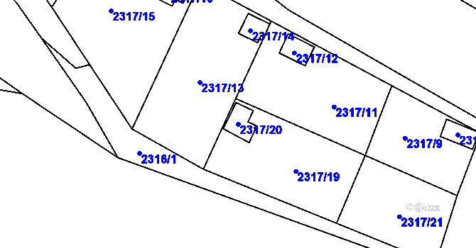 Parcela st. 2317/20 v KÚ Horní Litvínov, Katastrální mapa