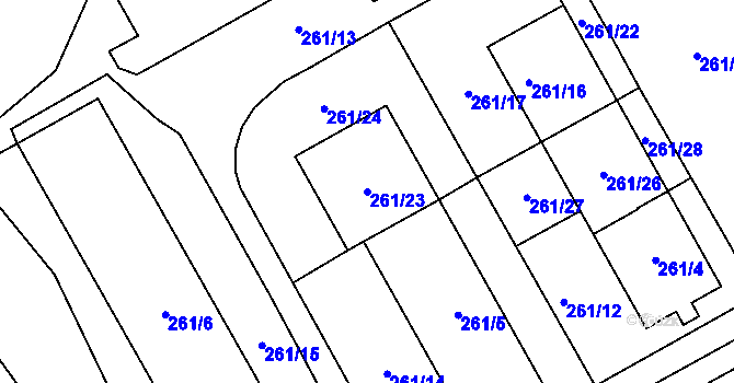 Parcela st. 261/23 v KÚ Horní Litvínov, Katastrální mapa