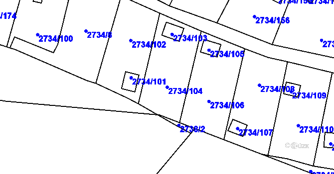 Parcela st. 2734/104 v KÚ Horní Litvínov, Katastrální mapa