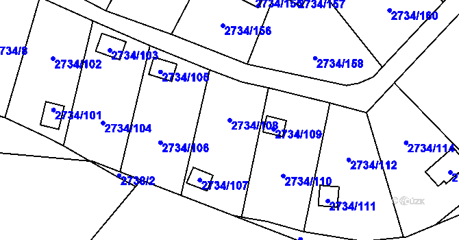 Parcela st. 2734/108 v KÚ Horní Litvínov, Katastrální mapa