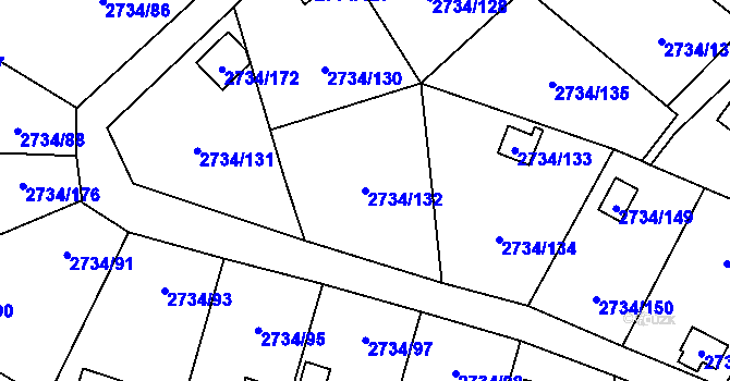 Parcela st. 2734/132 v KÚ Horní Litvínov, Katastrální mapa