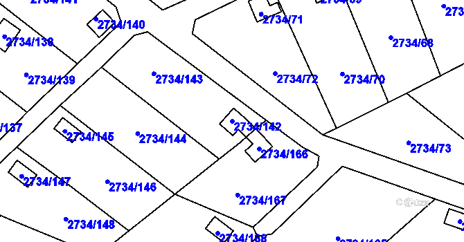 Parcela st. 2734/142 v KÚ Horní Litvínov, Katastrální mapa