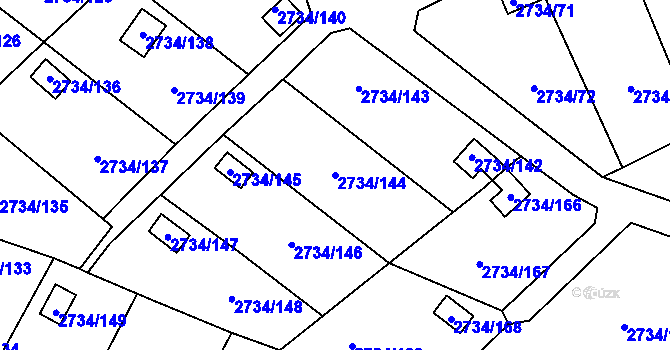 Parcela st. 2734/144 v KÚ Horní Litvínov, Katastrální mapa