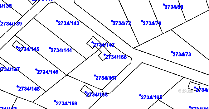 Parcela st. 2734/166 v KÚ Horní Litvínov, Katastrální mapa