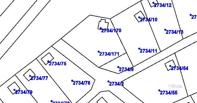 Parcela st. 2734/171 v KÚ Horní Litvínov, Katastrální mapa