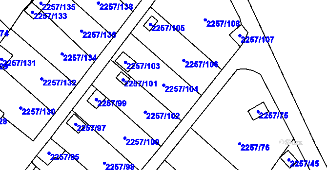 Parcela st. 2257/104 v KÚ Horní Litvínov, Katastrální mapa