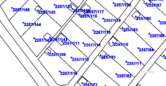 Parcela st. 2257/114 v KÚ Horní Litvínov, Katastrální mapa